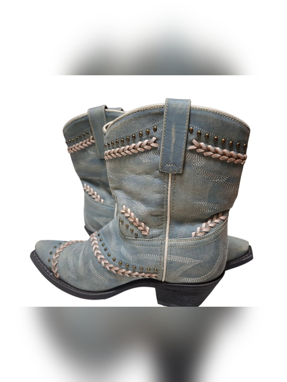 Laredo Women's Light Blue Leather Studded Western Short Boots (Size 7.5) - Picture 3 of 6